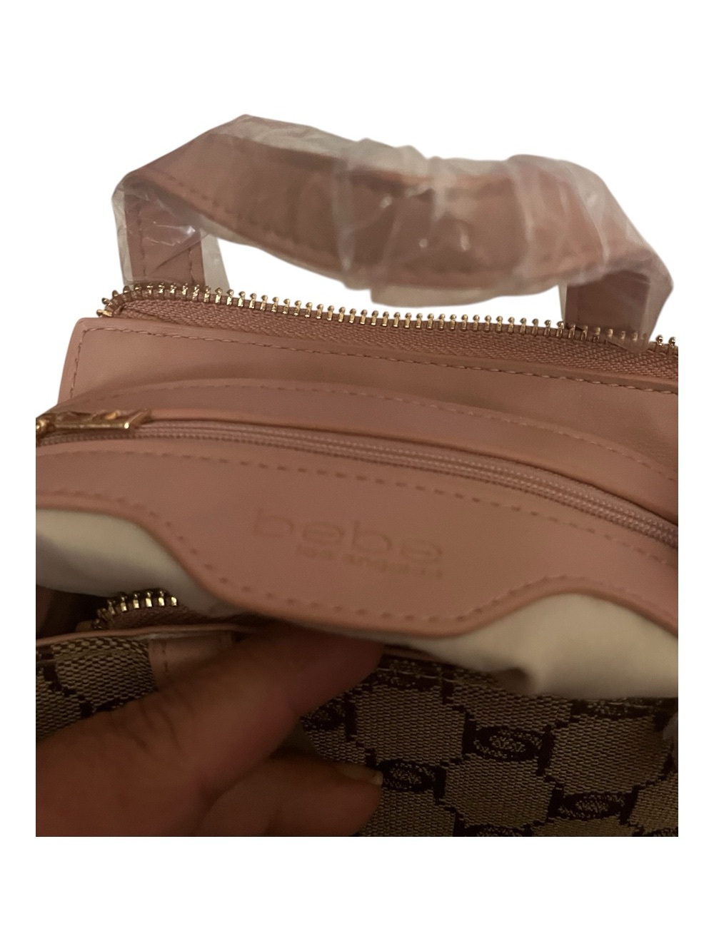 bebe Brown Monogram Crossbody with Pink Accents - Picture 5 of 6